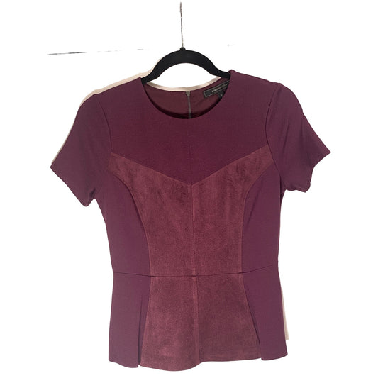 BCBGMAXAZRIA Faux Suede Peplum Top - Size XS