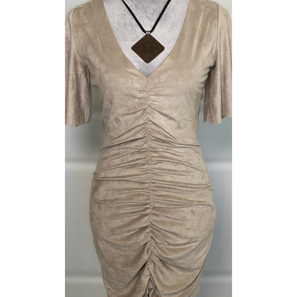 NWOT ZARA  Faux Suede Ruched Bodycon Mini Dress - Size S