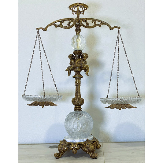 Catco Victorian Cherub Brass Tone Table Centerpiece Balance Scale