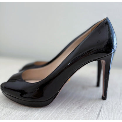 Prada Patent Leather Peep-Toe Pumps - Size 36.5 EU