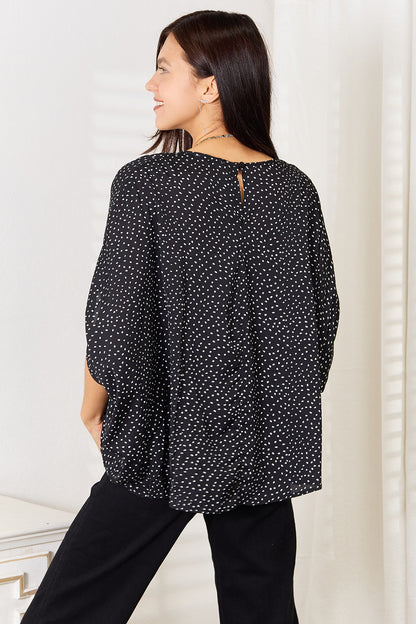 Perfee Printed Dolman Sleeve Round Neck Blouse