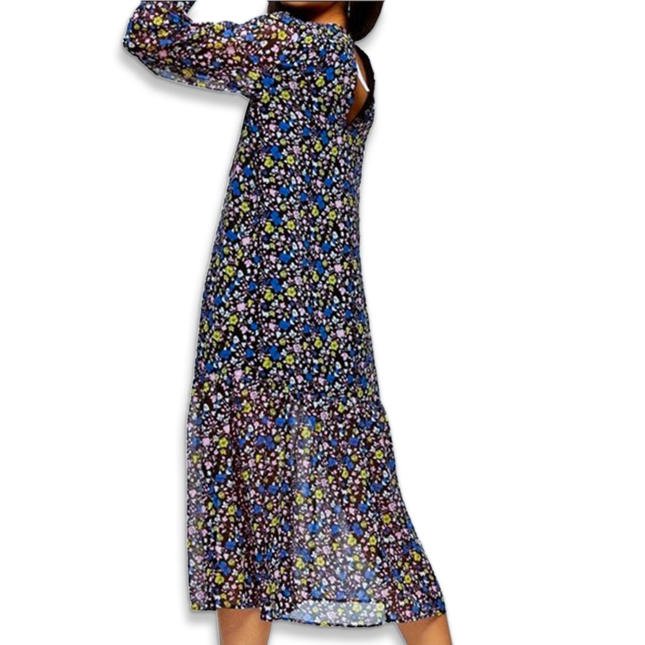 Topshop Floral Print Long Sleeve Midi Dress - Size 4