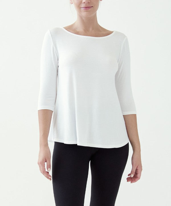 BAMBOO BOATNECK ELBOW SLEEVE TOP