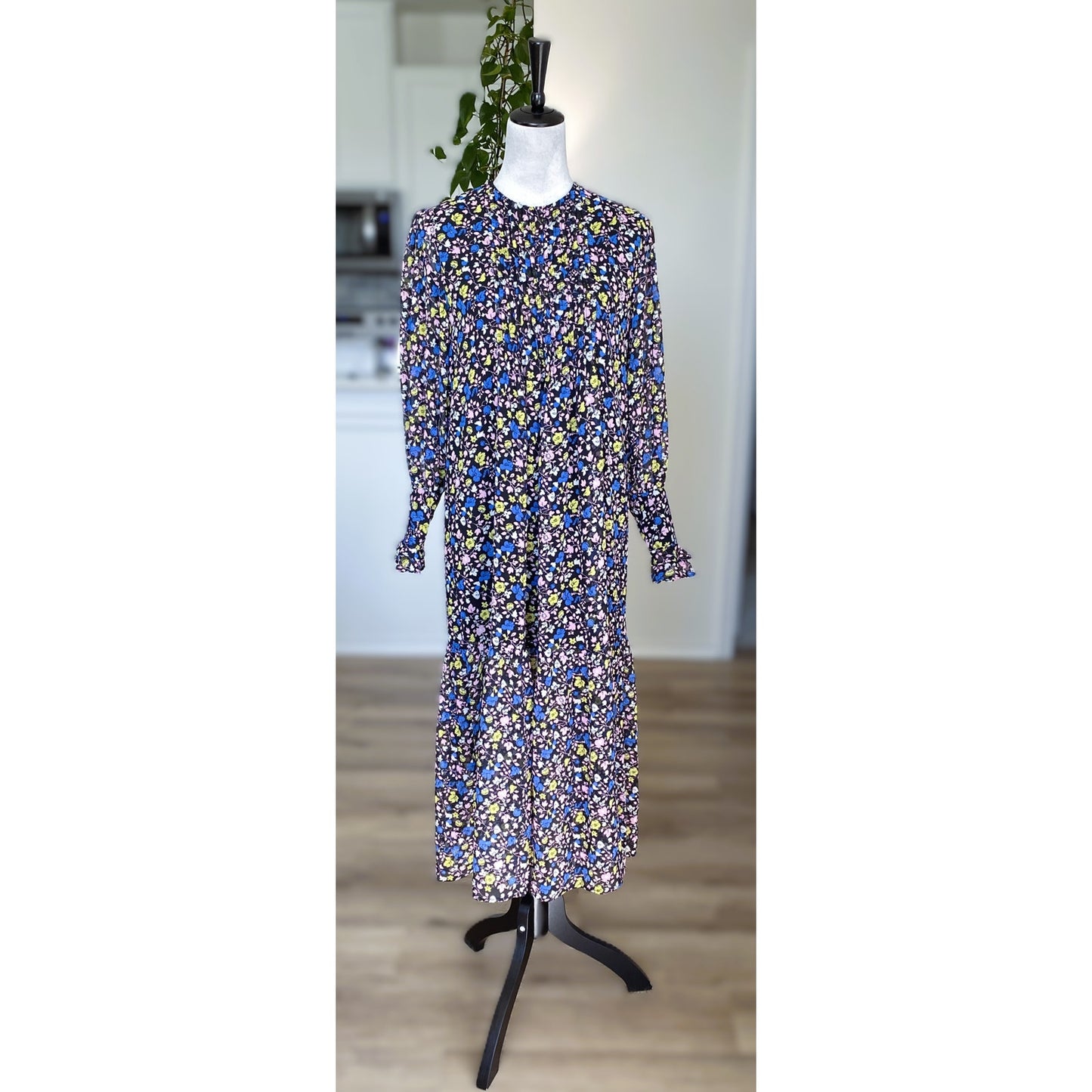 Topshop Floral Print Long Sleeve Midi Dress - Size 4