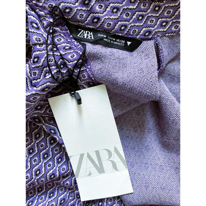 NWT ZARA Purple Lilac Cut-Out Long Sleeve High Neckline Mini Jacquard Dress - M