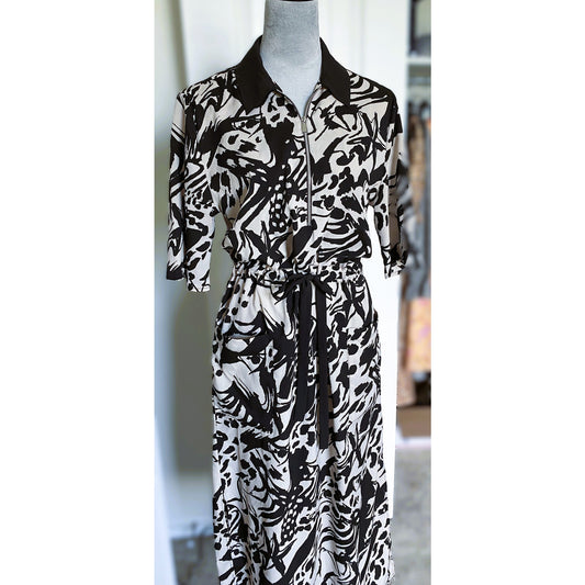 Topshop Printed Collared Midi Dress - Size 8