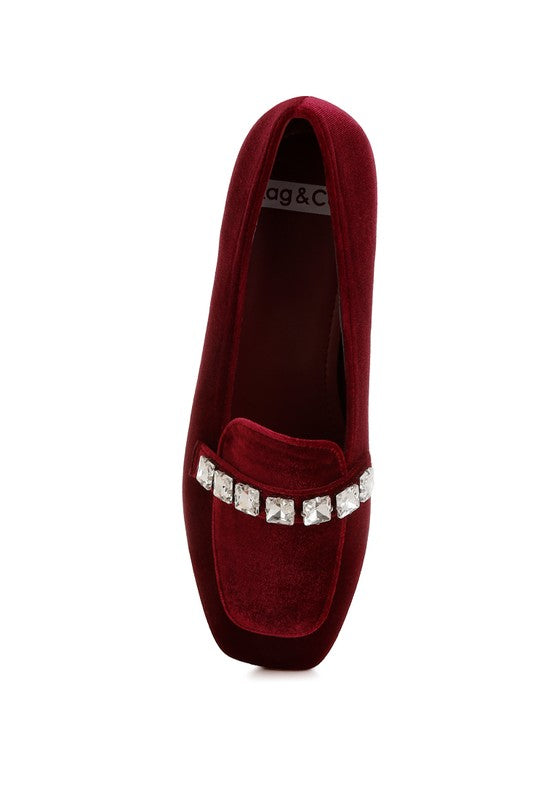 Kyari Velvet Diamante Strap Loafers