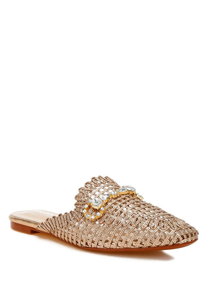 Roboma Metallic Woven Diamante Mules