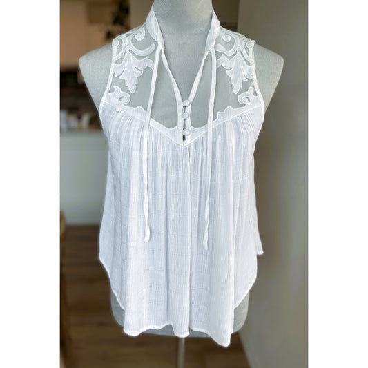 Free People White Western Crosshatch Mesh Tie Front Blouse - Size XS