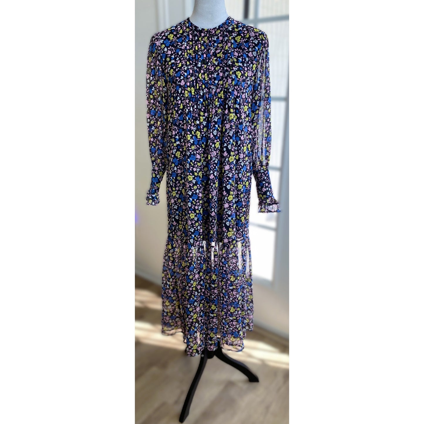 Topshop Floral Print Long Sleeve Midi Dress - Size 4