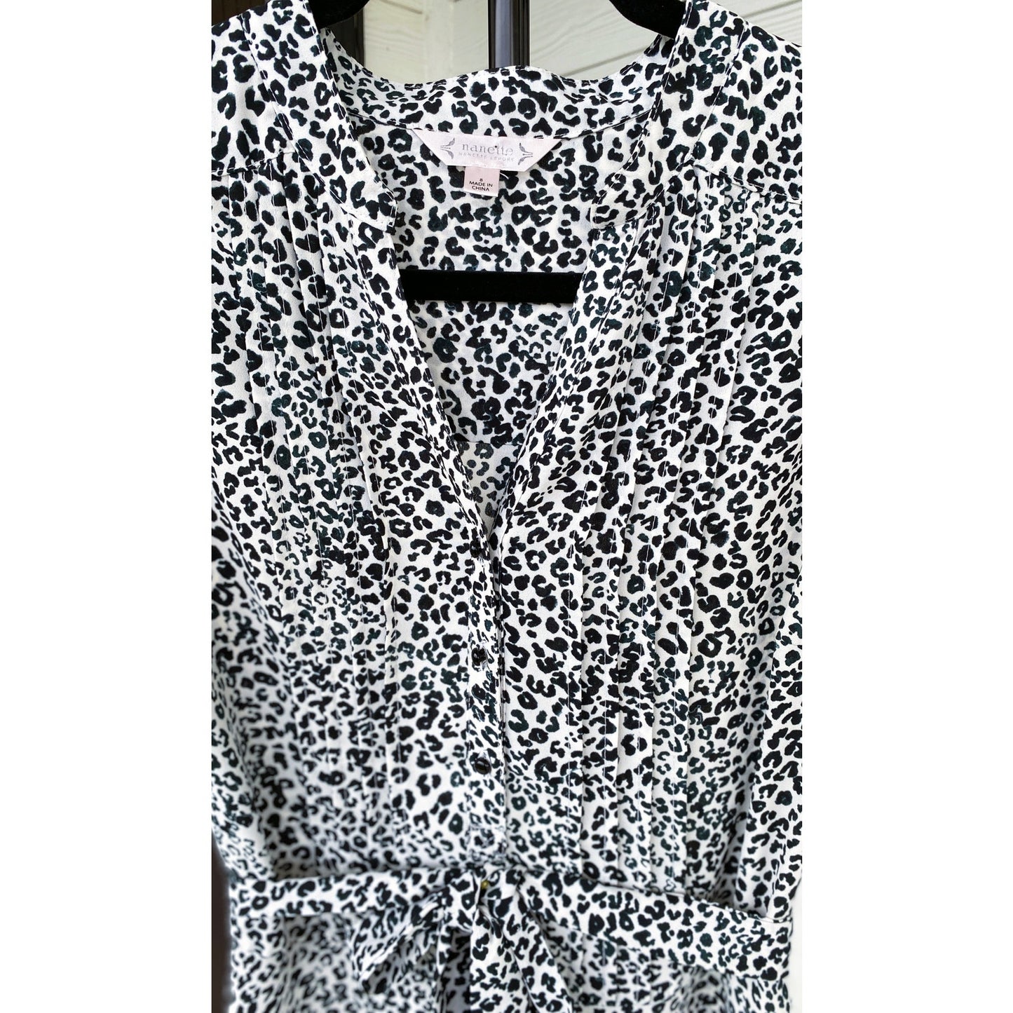 Nanette Lepore Black/White Sleeveless Leopard Print Midi Shirt Dress  - Size 8