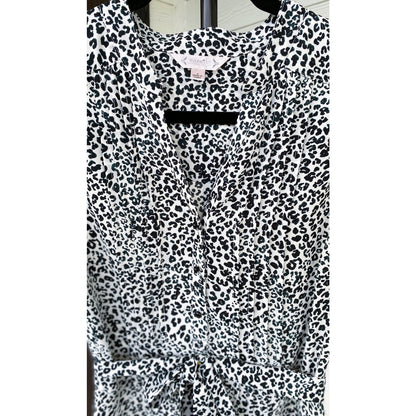 Nanette Lepore Black/White Sleeveless Leopard Print Midi Shirt Dress  - Size 8