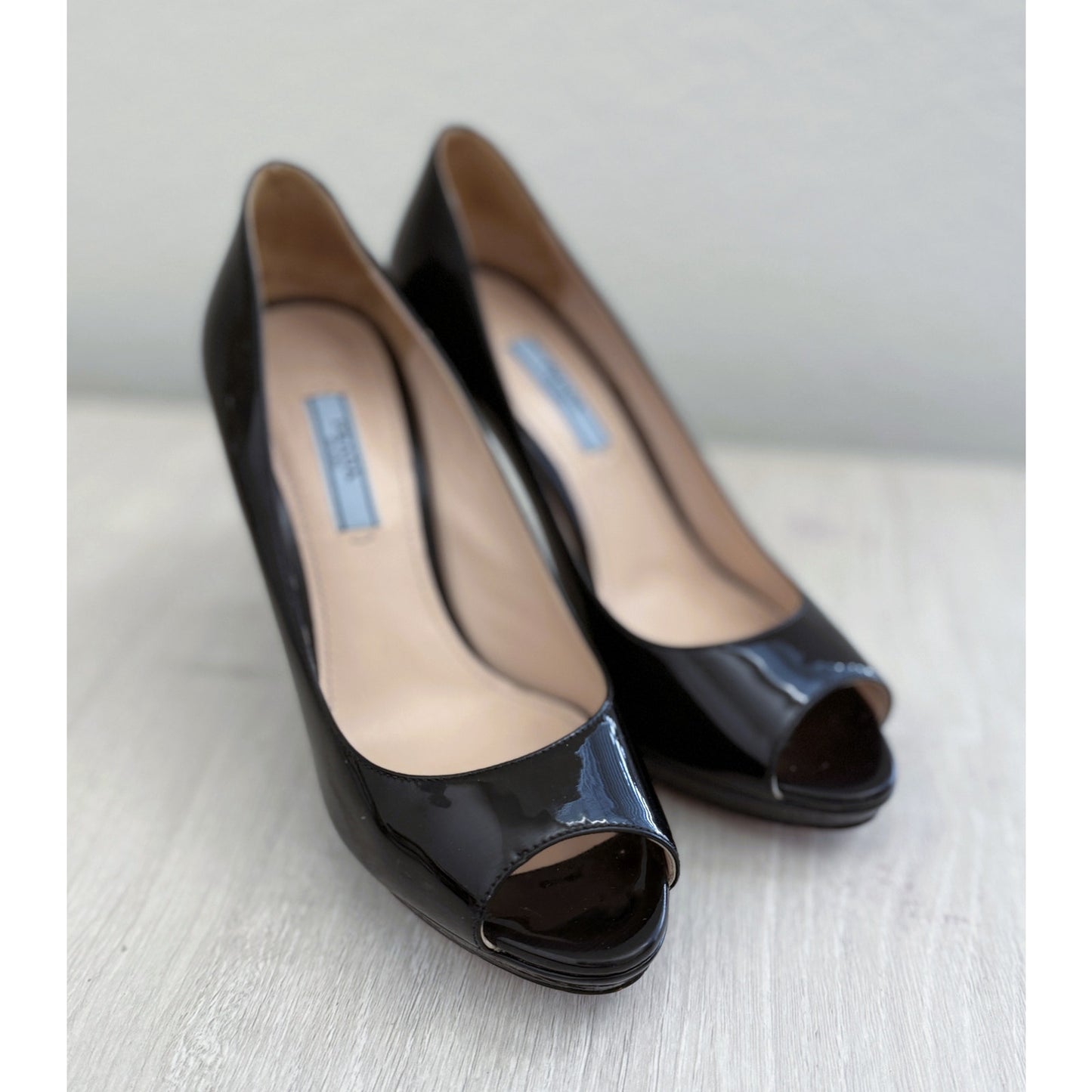 Prada Patent Leather Peep-Toe Pumps - Size 36.5 EU