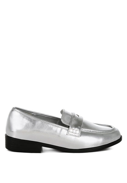 Rugle Metallic Faux Leather Flat Loafers