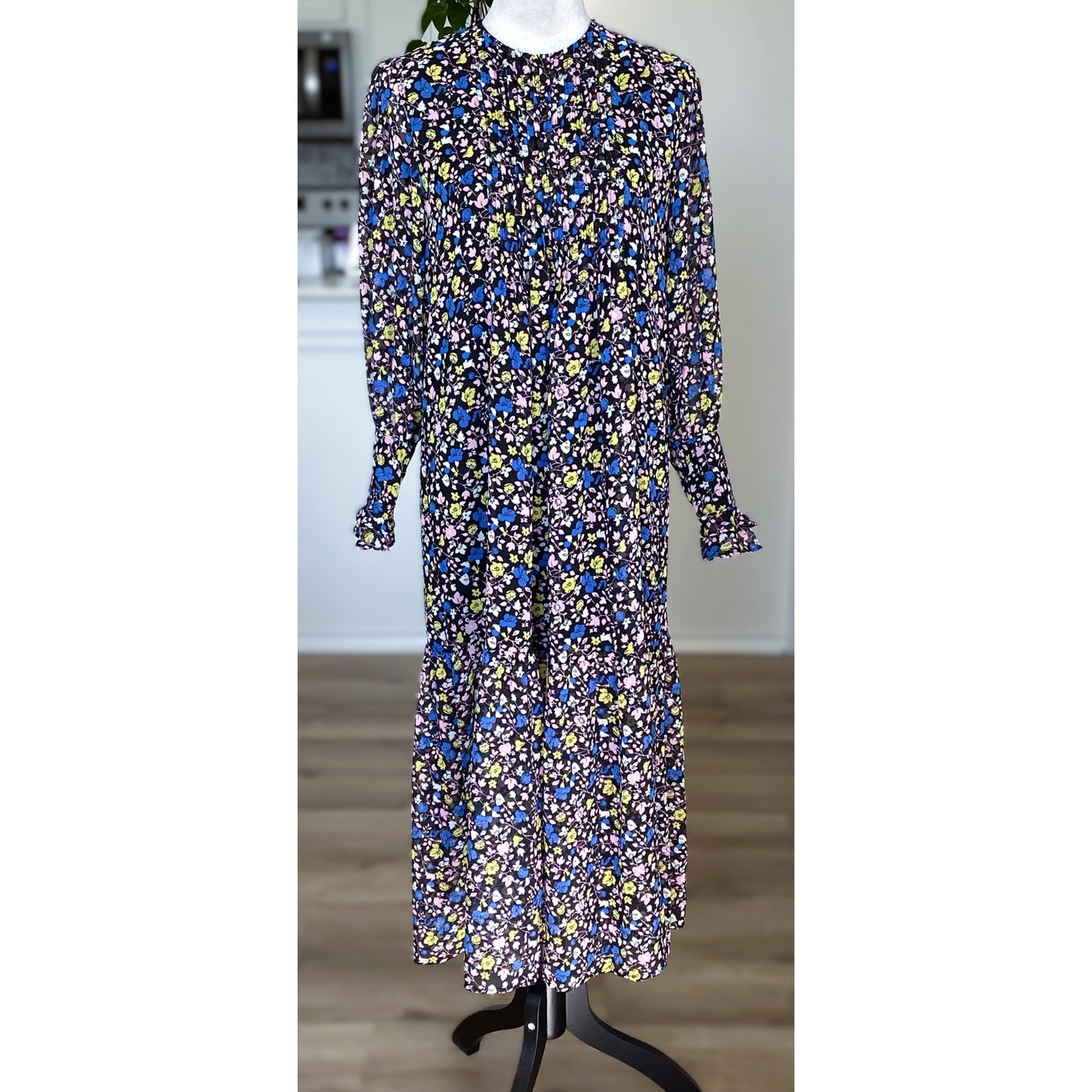 Topshop Floral Print Long Sleeve Midi Dress - Size 4