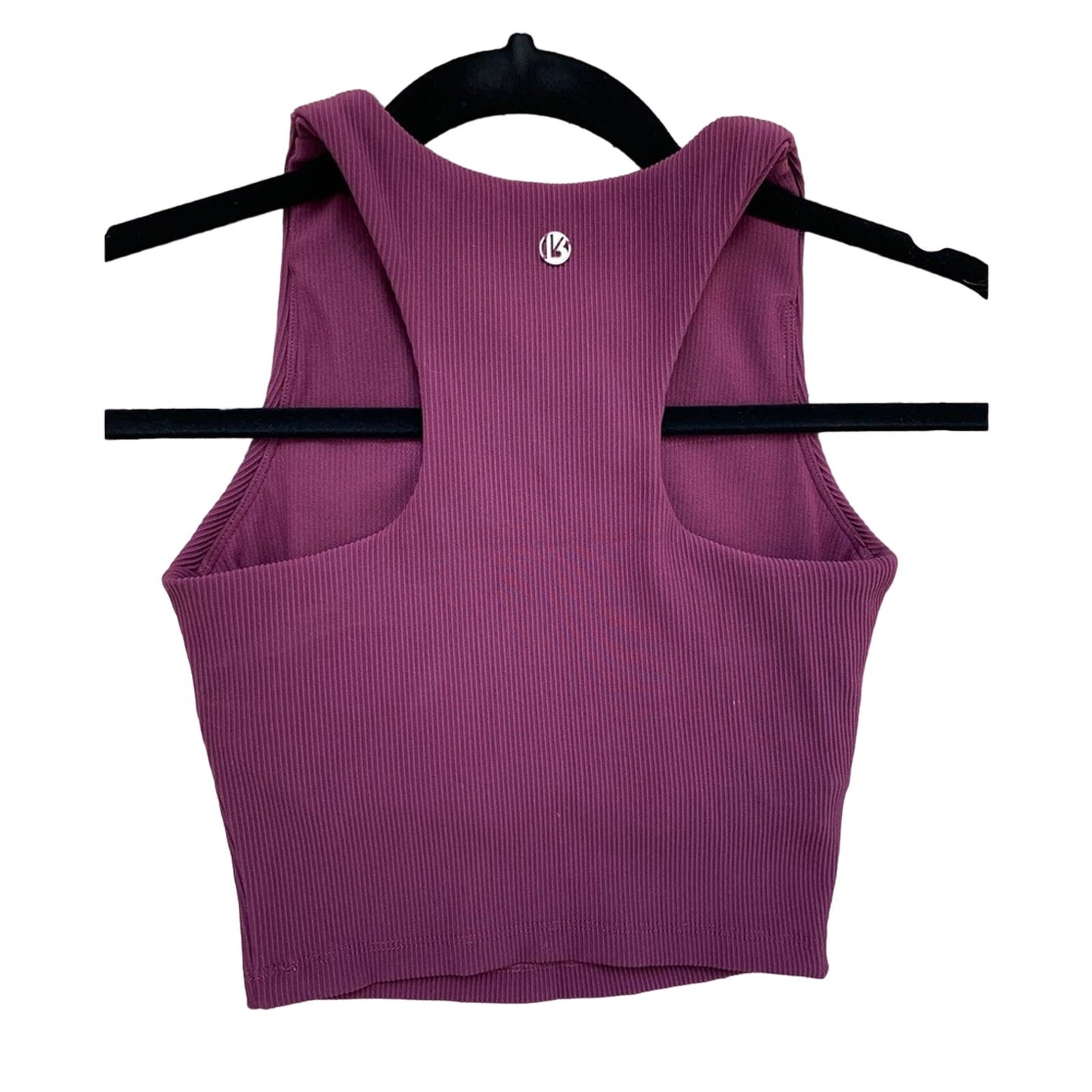 Burgundy Ribbed Cropped Tank Top with Built-In Bra - Sleek & Supportive