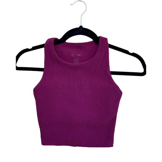 Burgundy Ribbed Cropped Tank Top with Built-In Bra - Sleek & Supportive